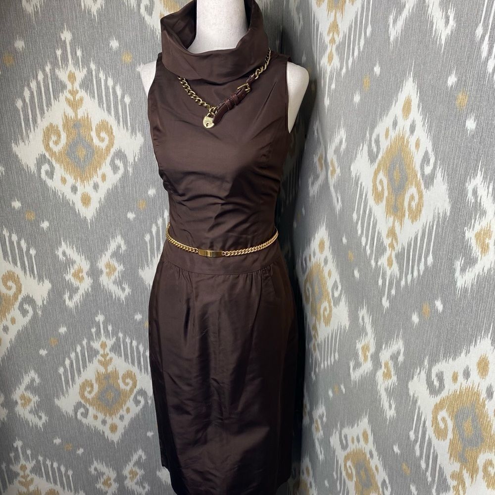 Ralph Lauren Fall Runway Collection Chocolate Brown Silk Funnel Neck Dress - Picture 4 of 16